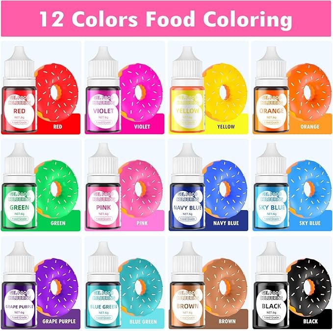 Food Colouring Gel - 12 Colours x 6g Food Colouring Set, Food Grade Food Dye - Image 4