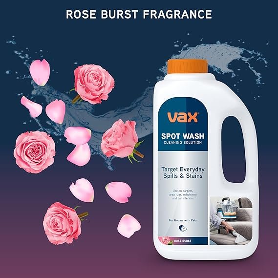 Vax SpotWash 1L Spot Cleaning Solution, Upholstery Carpet Stain Remover Shampoo, Rose Burst Scent, Neutralises Odours, 1-9-143091, White - Image 4