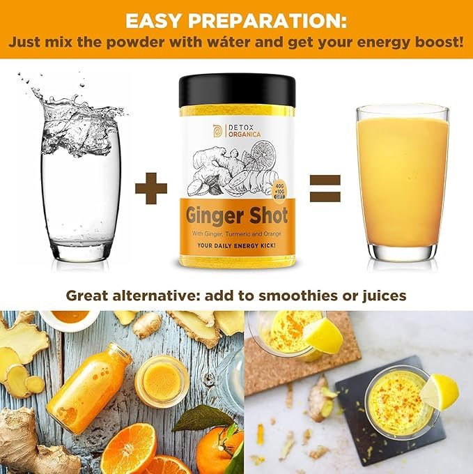 Ginger Shots-60 Servings-Ginger and Turmeric Shot Powder-Drink Supplement with Orange, Black Pepper and Cayenne-Natural Ingredients, No Added Sugar-Mix with Water, Juice or Tea - Image 3