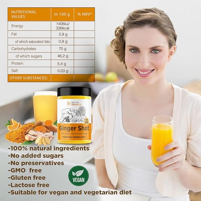 Ginger Shots-60 Servings-Ginger and Turmeric Shot Powder-Drink Supplement with Orange, Black Pepper and Cayenne-Natural Ingredients, No Added Sugar-Mix with Water, Juice or Tea - Image 2