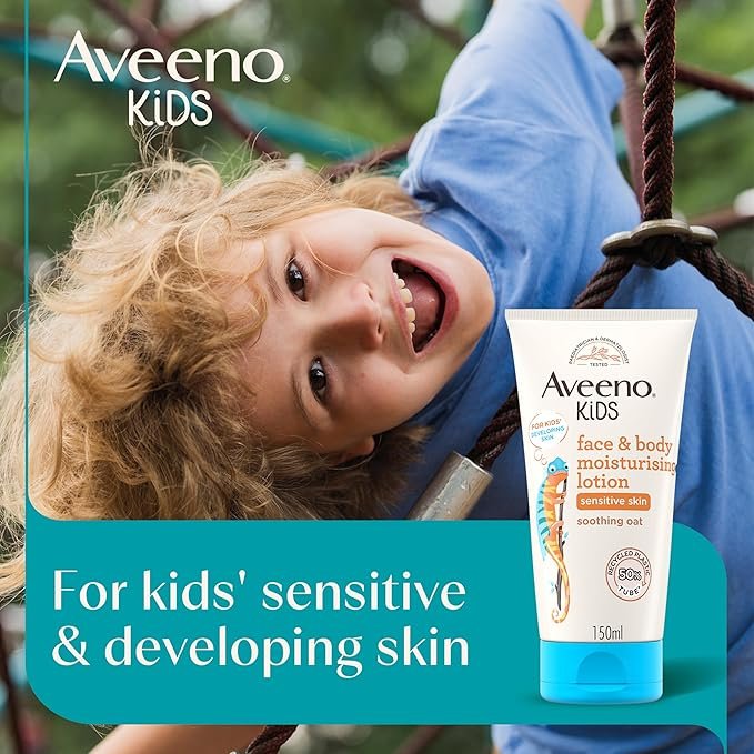 Aveeno Kids Face & Body Moisturising Lotion (1 x 150ml), Non-Greasy and Fragrance-Free Moisturiser Enriched with Soothing Oat, Face and Body Lotion for Kids' Sensitive and Developing Skin - Image 4