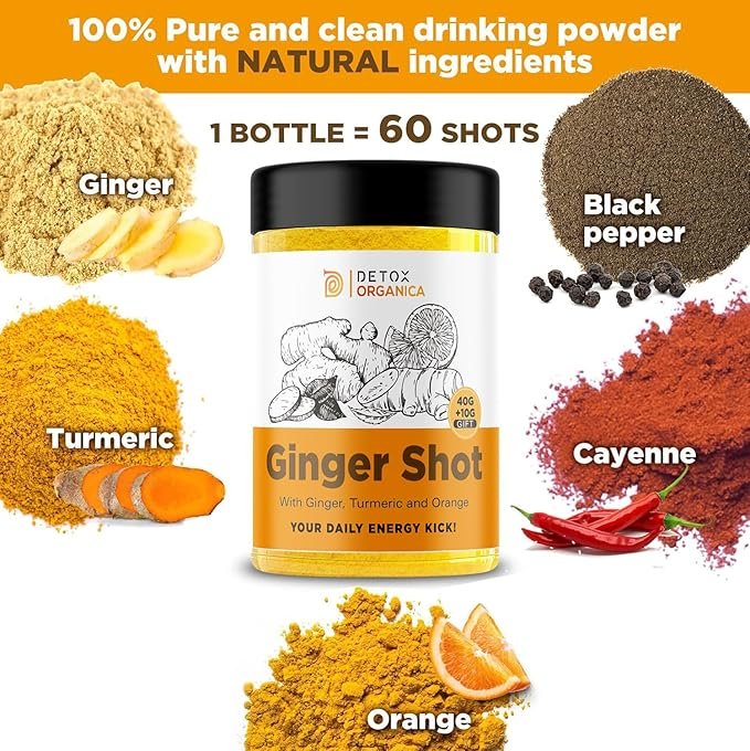 Ginger Shots-60 Servings-Ginger and Turmeric Shot Powder-Drink Supplement with Orange, Black Pepper and Cayenne-Natural Ingredients, No Added Sugar-Mix with Water, Juice or Tea - Image 4