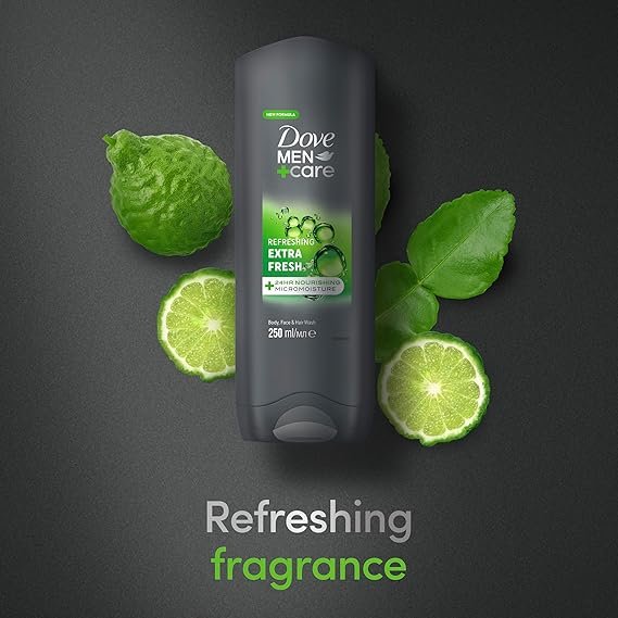 Dove Men+Care Refreshing Extra Fresh Men's 3-in-1 Hair, Face and Body Wash Body Cleanser shower gel with 24 hour nourishing MicroMoisture technology for healthy and smooth skin all day 250 ml - Image 4