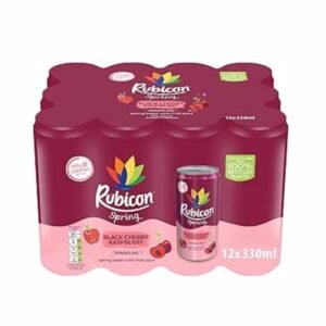 Rubicon Spring 12 Pack Black Cherry Raspberry, Sparkling Spring Water with Real Fruit Juice & Natural Flavours, , Only 9 Calories - 12 x 330ml Multipack Cans