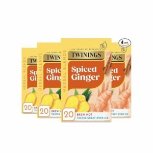Twinings Ginger Flavoured Tea, 80 Biodegradable Tea Bags (4 x 20), Warming Herbal Blend, Caffeine-Free, for Convenience and Freshness
