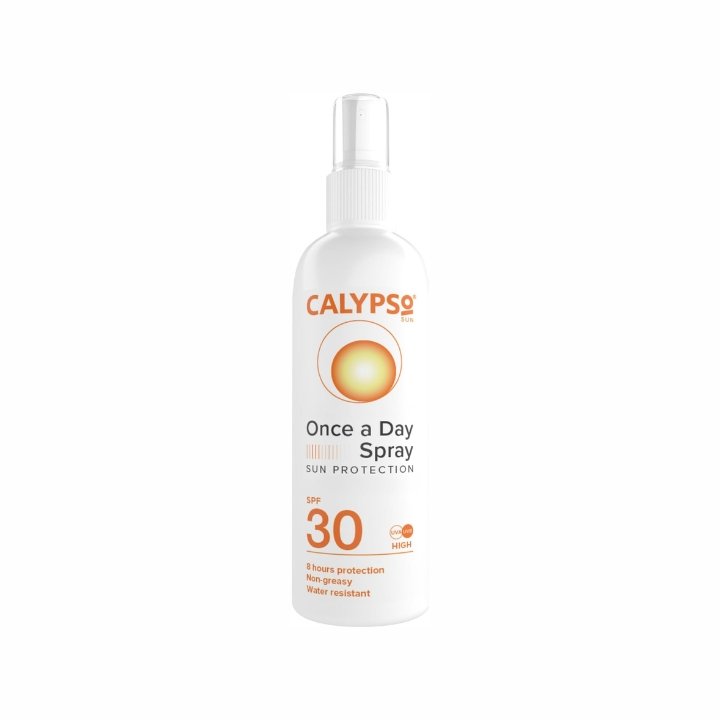 Calypso Once A Day Sun Protection Spray SPF30 | 8 Hours Sun Protection | Non Greasy | Water Resistant | 200ml, Transparent,package may vary