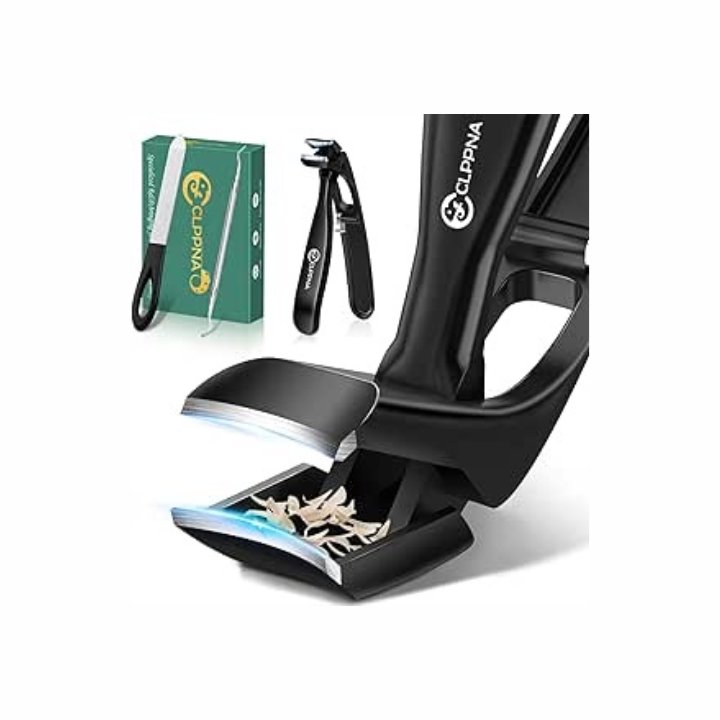 Toe Nail Clippers for Thick Nails for Seniors, CLPPNA Long Handled Angled Head Toenail Clippers for Elderly with Wide Jaw Opening, Sharp Cutter Professional Nail Clippers with Catcher for Men Women