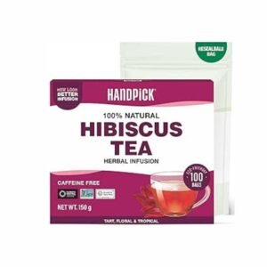 HANDPICK, Hibiscus Tea Bags - 100 Count | 100% Pure Ingredients- Hibiscus Flowers | Brew Hot, Iced Tea or Kombucha Tea | Round Herbal Tea Bags